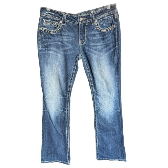 Vtg Y2K 90s Miss Me Jeans Women's Embellished Signature Rise Bootcut Whiskers 31 - Picture 1 of 13